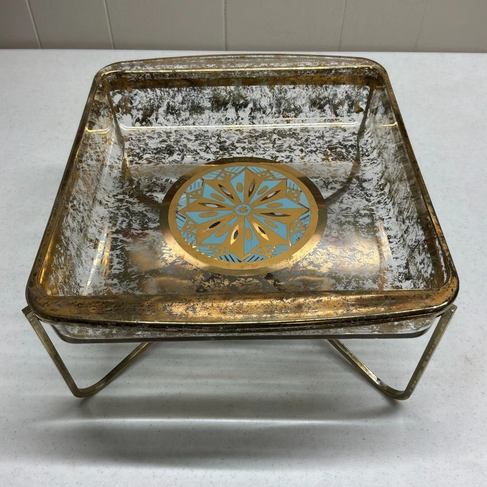 Georges Briard/Culver? MCM Vintage Unsigned Pyrex Baking Dish With Warmer Stand